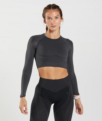 Dámské Oříznuté Topy Gymshark Apex Seamless Černé Šedé Černé | CZ 3742SGL